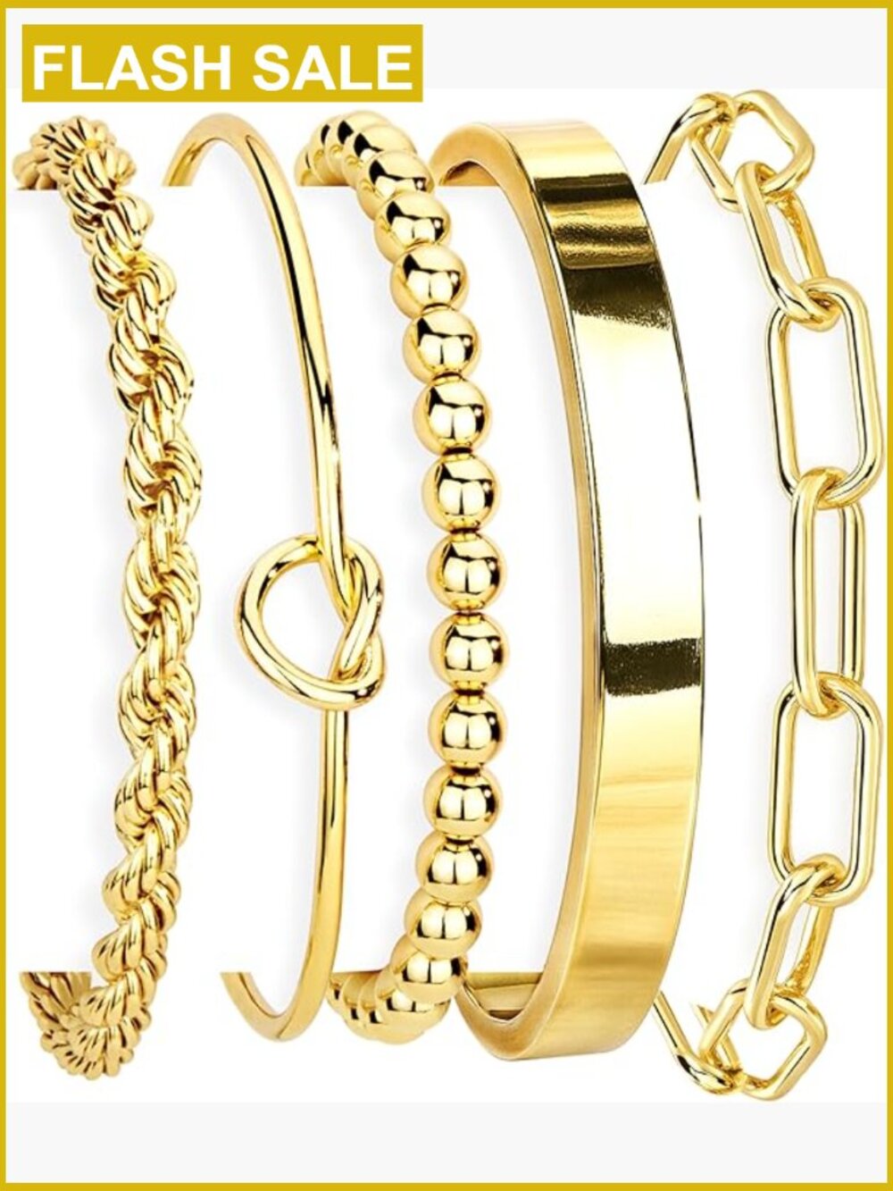 14K Gold Plated Chunky Cuff Bracelet Set Stackable Adjustable Women's Jewelry